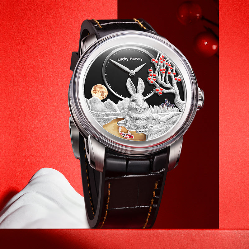 Silver Rabbit Automatic Watch Chinese New Year 2023 Luminous Lucky Harvey