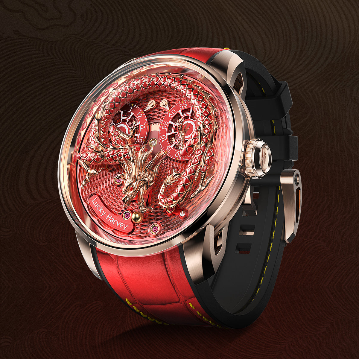 2024 Red Enamel Dragon Scale 999 Gold Pearl Automata Watch Limited Edition 100PCS Lucky Harvey