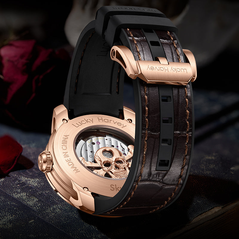 Rose Gold Skull Automatic Mechanism Watch Lucky Harvey