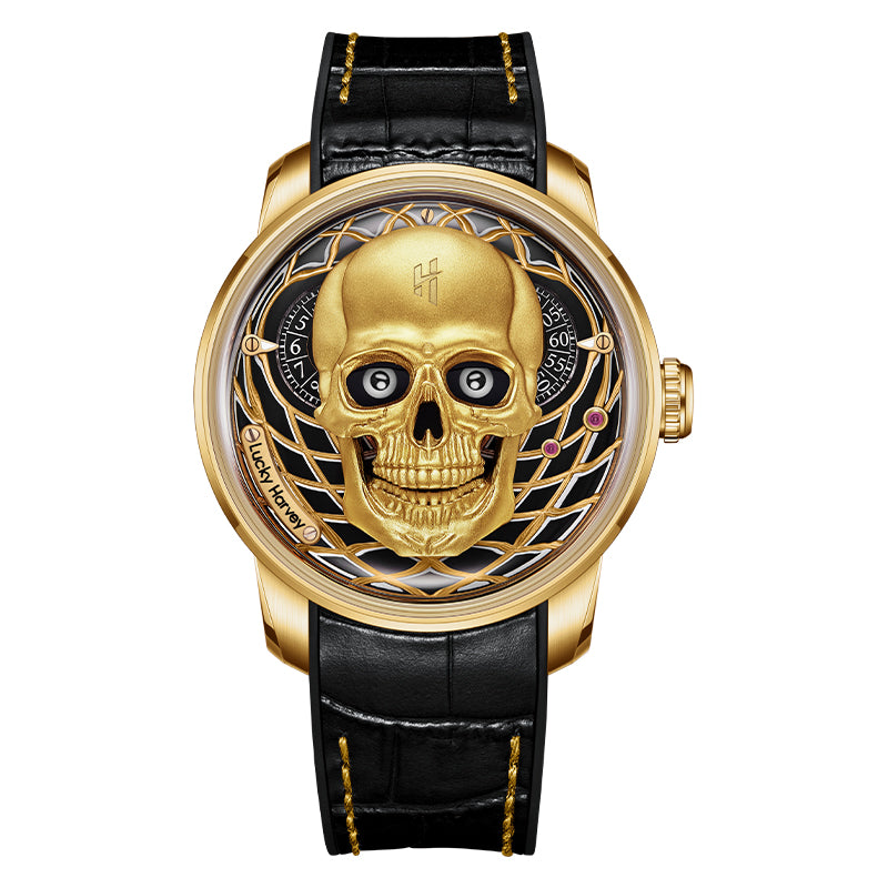Gold Skull Automatic Mechanism Watch Lucky Harvey