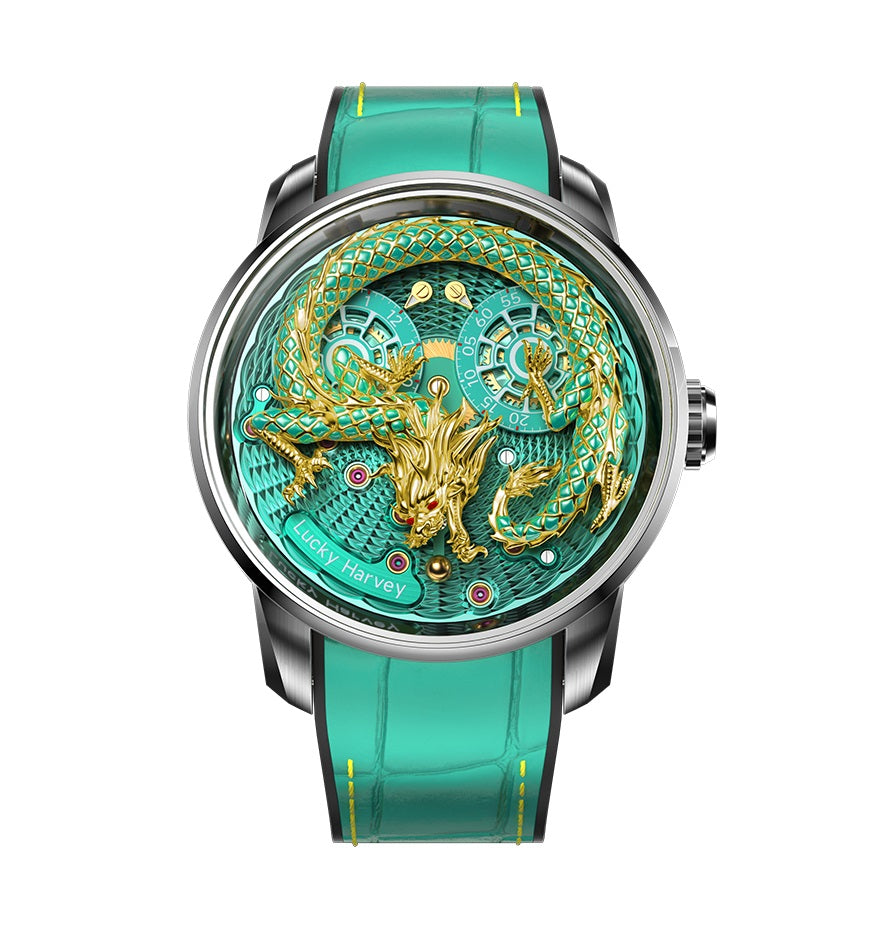 2024 Green Enamel Dragon Scale 999 Gold Pearl Automata Watch Limited Edition 200PCS Lucky Harvey