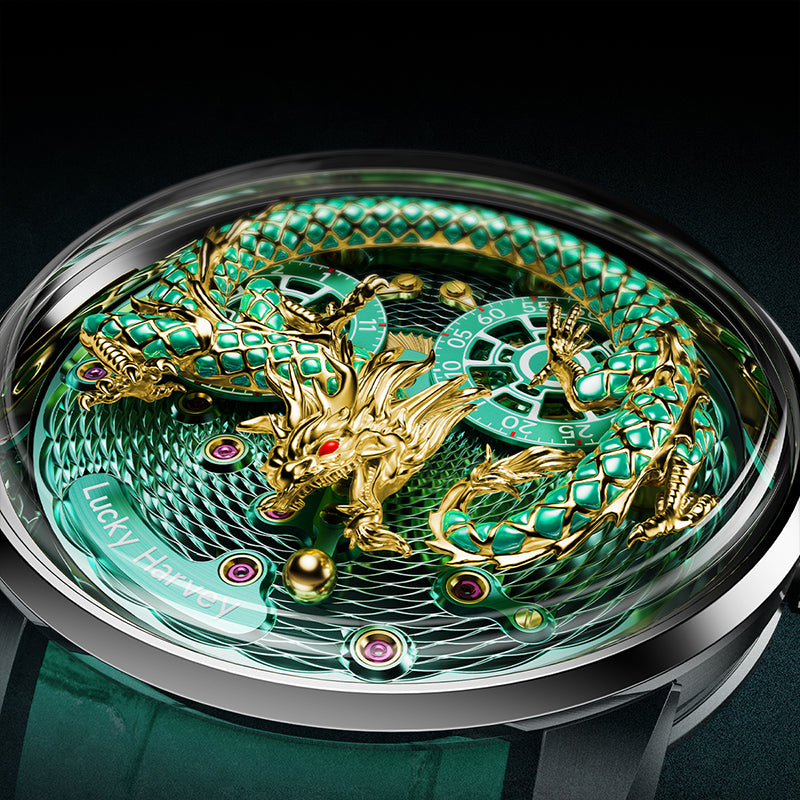 2024 Green Enamel Dragon Scale 999 Gold Pearl Automata Watch Limited Edition 200PCS Lucky Harvey