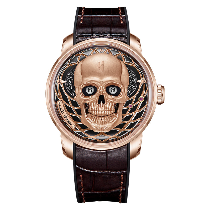Rose Gold Skull Automatic Mechanism Watch Lucky Harvey