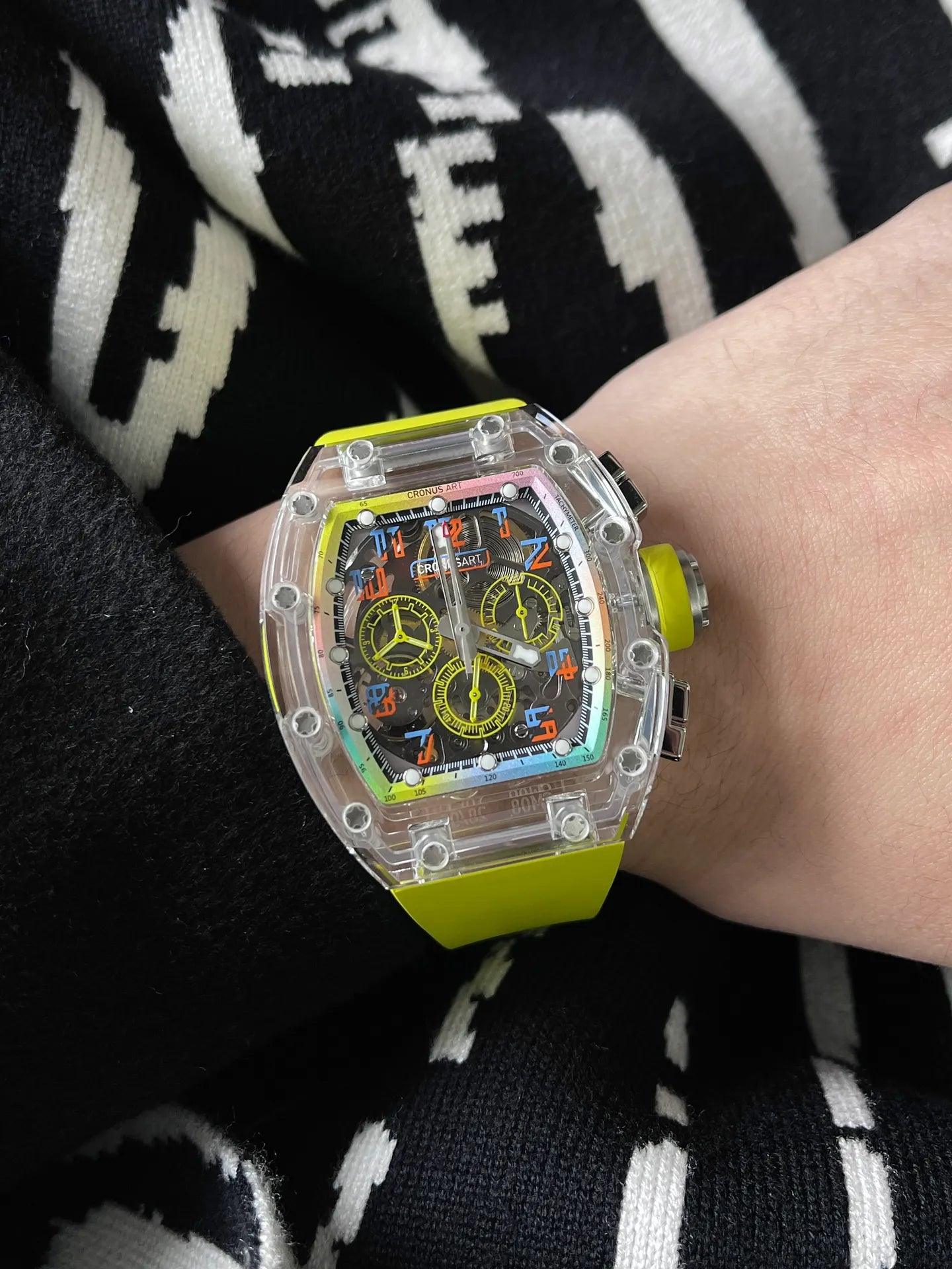 Luxury Chronograph Watch with Bold Yellow Strap