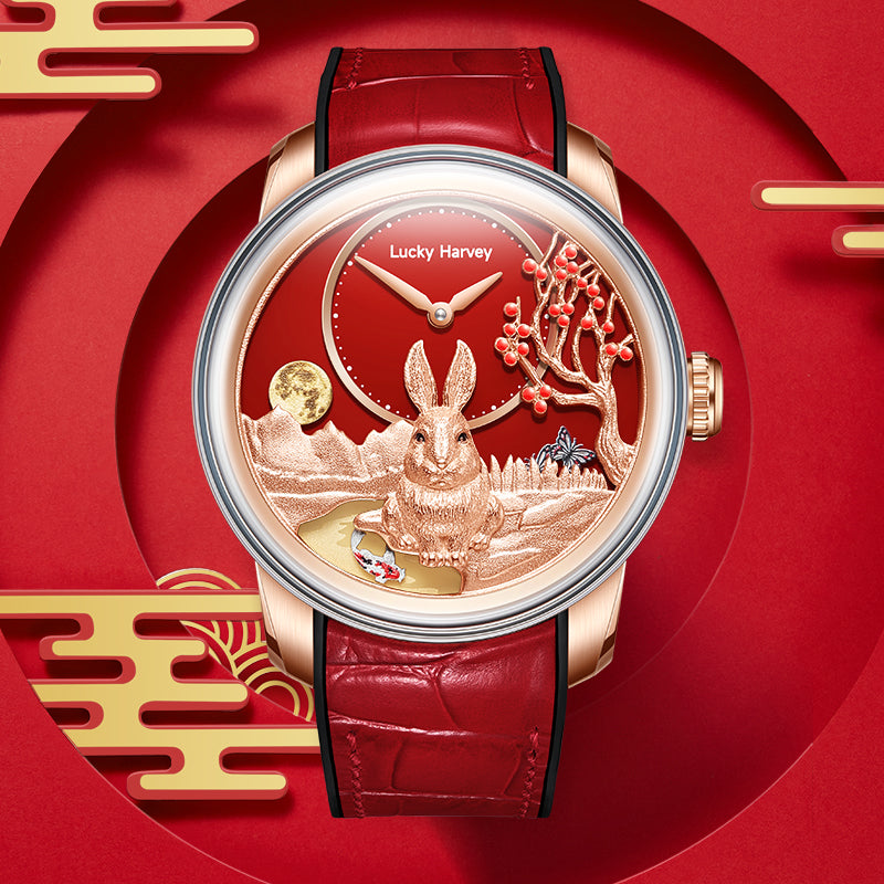 Gold Rabbit Automatic Watch Chinese New Year 2023 Luminous Lucky Harvey