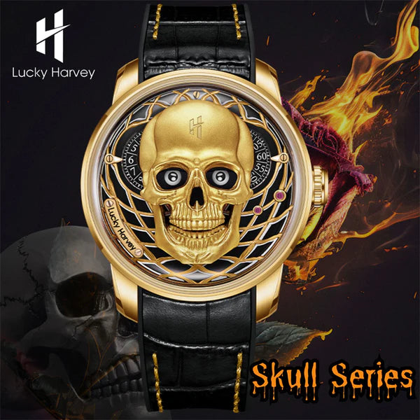 Gold Skull Automatic Mechanism Watch Lucky Harvey