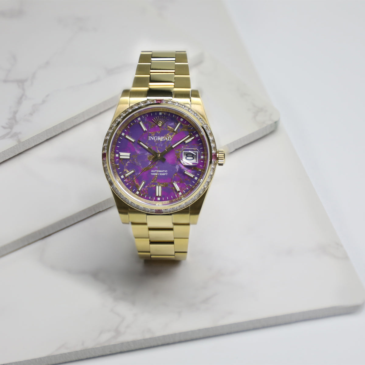 Purple Turquoise Dial with Zircon Gems, Sapphire Crystal, 40mm, Stainless Steel, IN-23006-HH