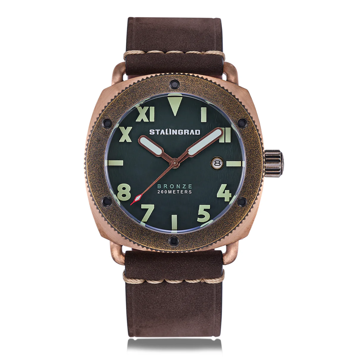 Bronze Defender 200M. Green Dial. Brown Leather Strap. 45mm